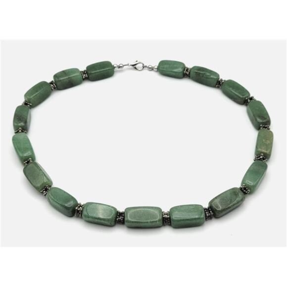Estate Jewelry - Green Nephrite Jade Chunky Bead Necklace 17" Silver-Tone Lobster Clasp